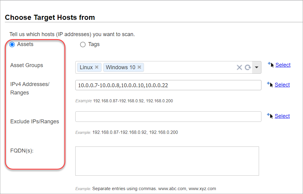 Choose Target Hosts from Assets